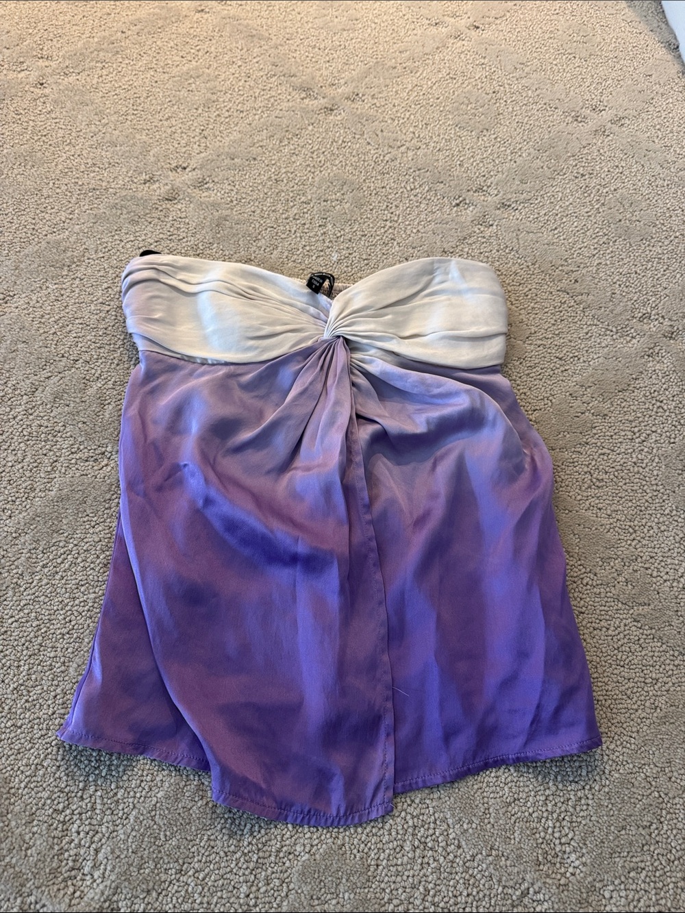 bebe Strapless Ombre Lavender and Ivory Twist-Front Dress